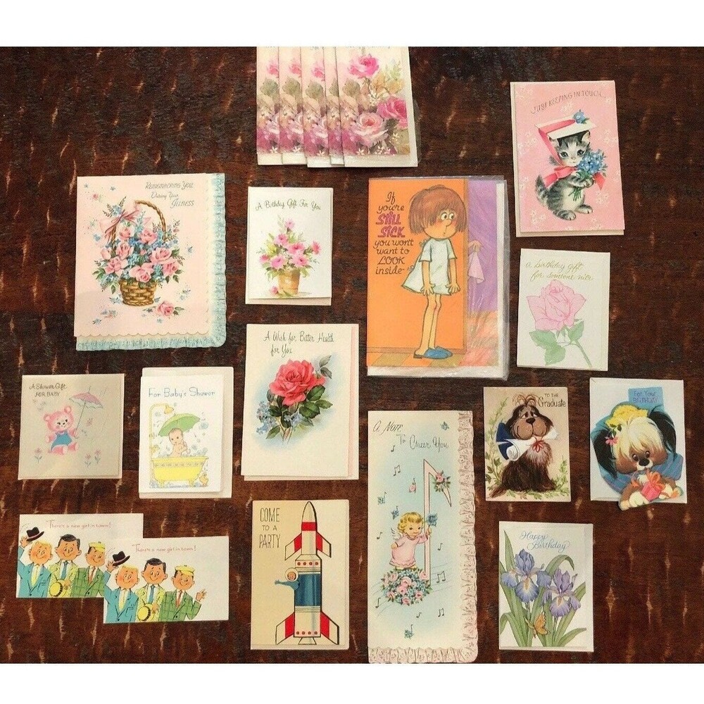 Vintage Greeting Cards Lot of 20 Birthday Get Well Baby Party Unused Ephemera